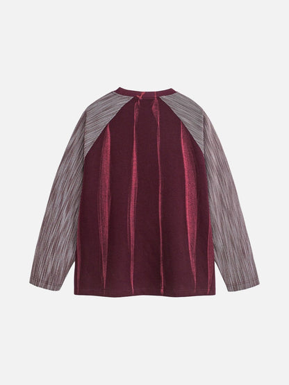 Contrasting Textured Sleeve Long-Sleeve Top