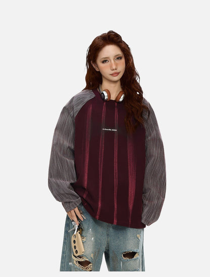 Contrasting Textured Sleeve Long-Sleeve Top