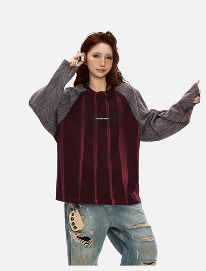 Contrasting Textured Sleeve Long-Sleeve Top