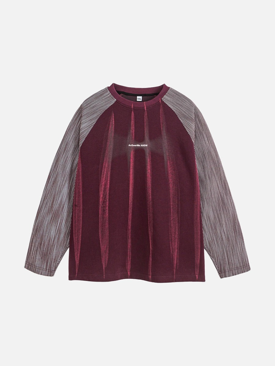 Contrasting Textured Sleeve Long-Sleeve Top