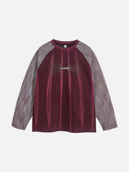 Contrasting Textured Sleeve Long-Sleeve Top