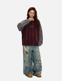Contrasting Textured Sleeve Long-Sleeve Top