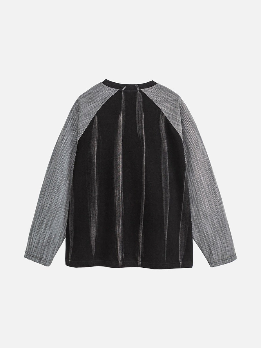 Contrasting Textured Sleeve Long-Sleeve Top