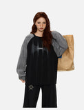 Contrasting Textured Sleeve Long-Sleeve Top