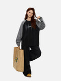 Contrasting Textured Sleeve Long-Sleeve Top