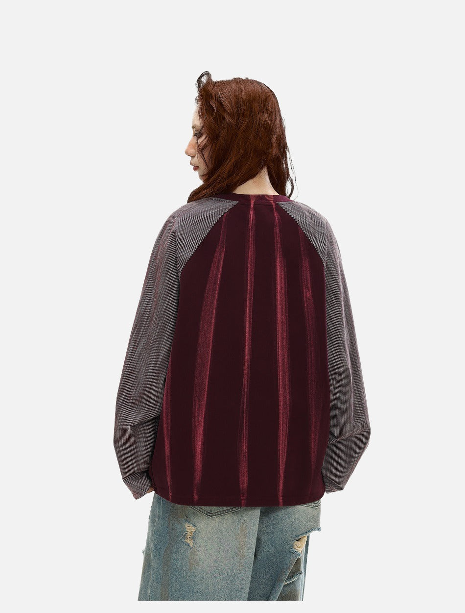 Contrasting Textured Sleeve Long-Sleeve Top