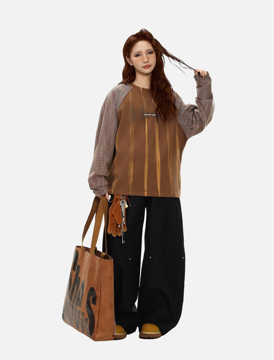 Contrasting Textured Sleeve Long-Sleeve Top