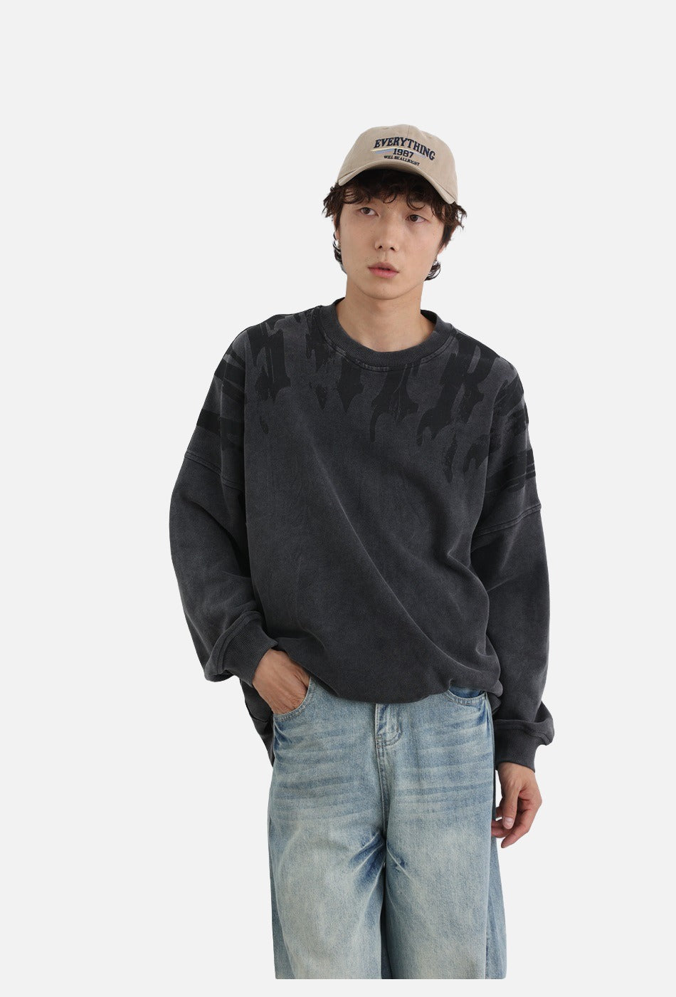 Tonal Flame Graphic Oversized Sweatshirt
