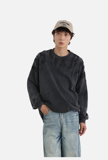 Tonal Flame Graphic Oversized Sweatshirt