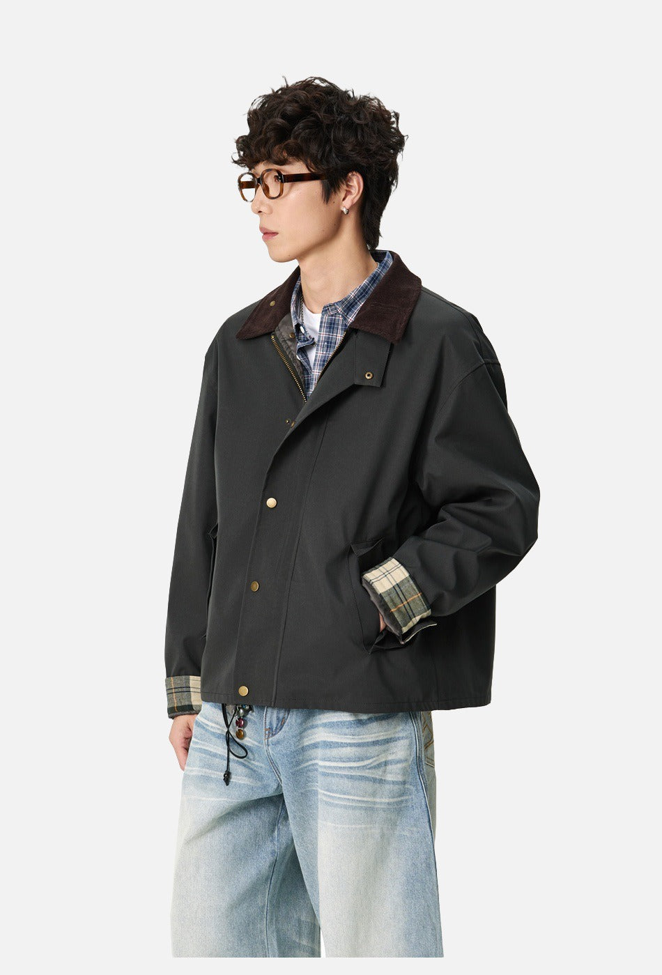 Contrasting Corduroy Collar Relaxed Jacket