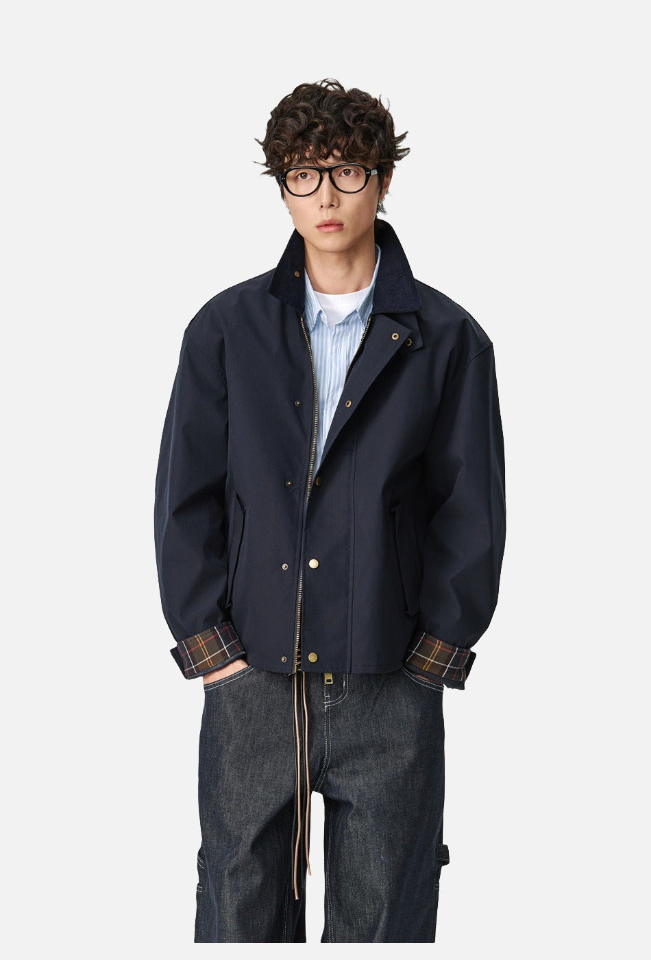 Contrasting Corduroy Collar Relaxed Jacket