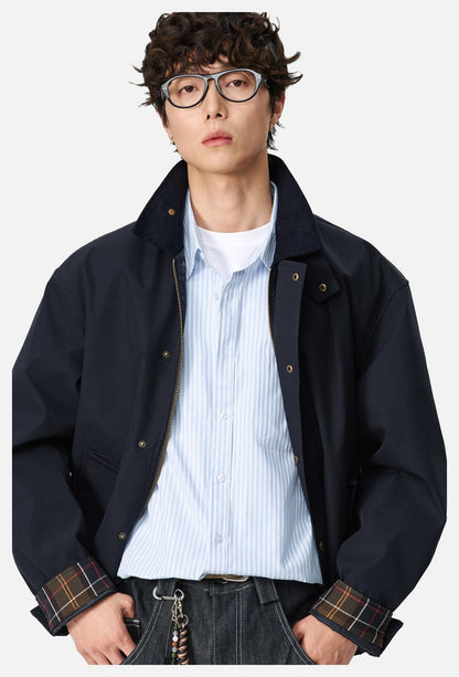 Contrasting Corduroy Collar Relaxed Jacket