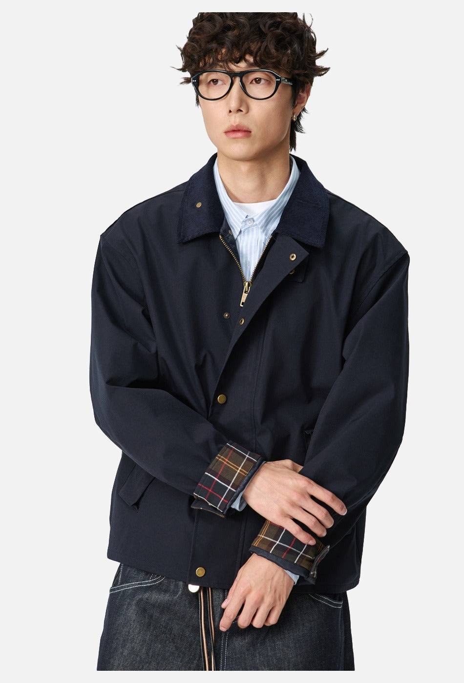 Contrasting Corduroy Collar Relaxed Jacket