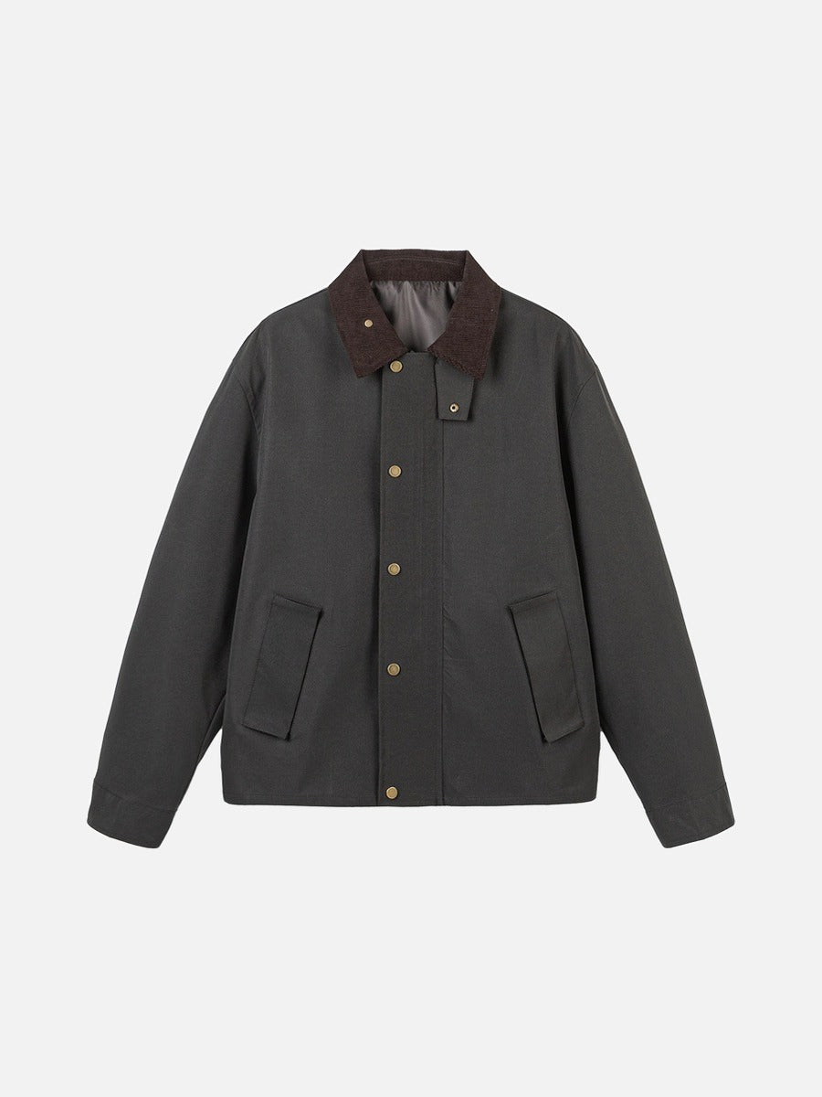 Contrasting Corduroy Collar Relaxed Jacket