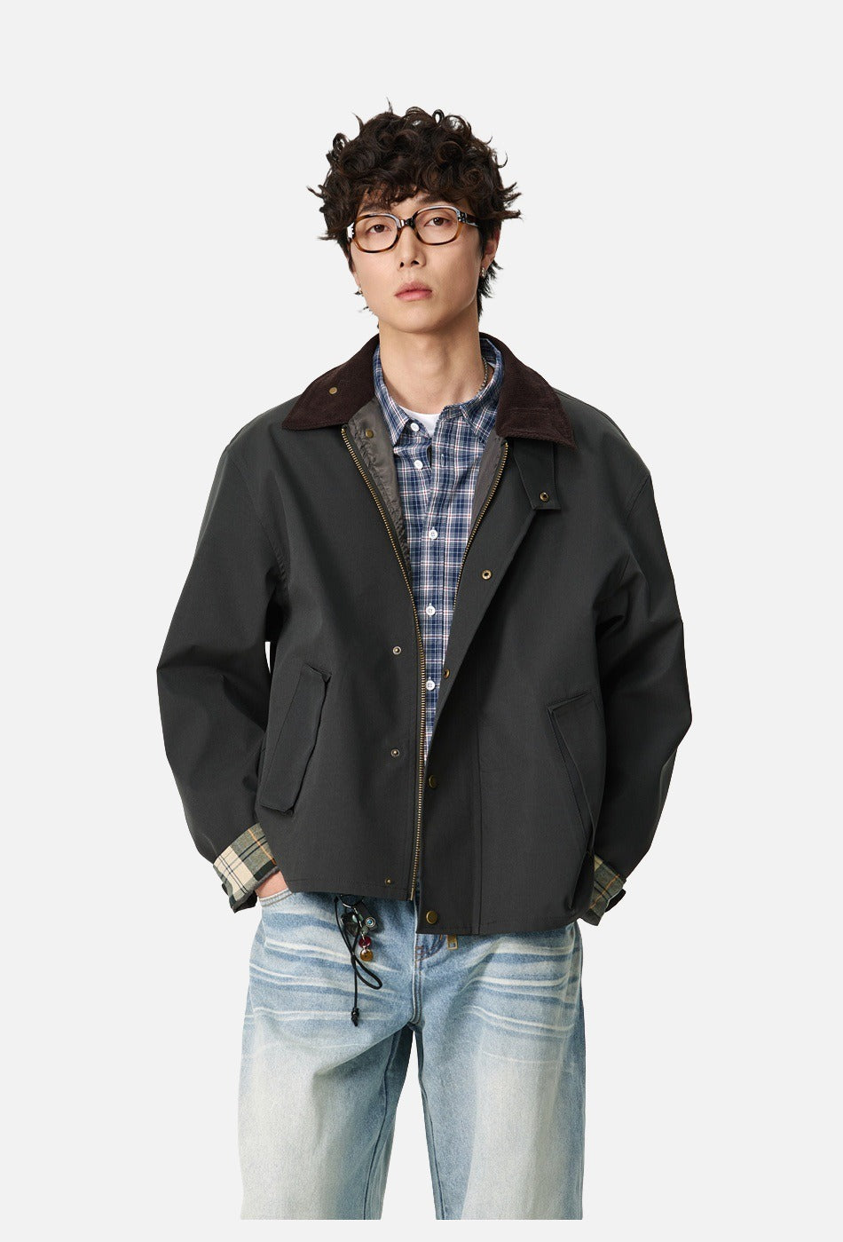 Contrasting Corduroy Collar Relaxed Jacket