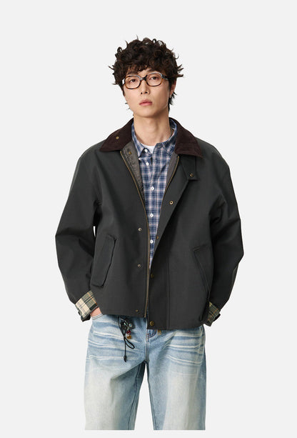Contrasting Corduroy Collar Relaxed Jacket