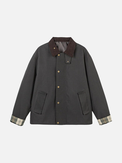 Contrasting Corduroy Collar Relaxed Jacket