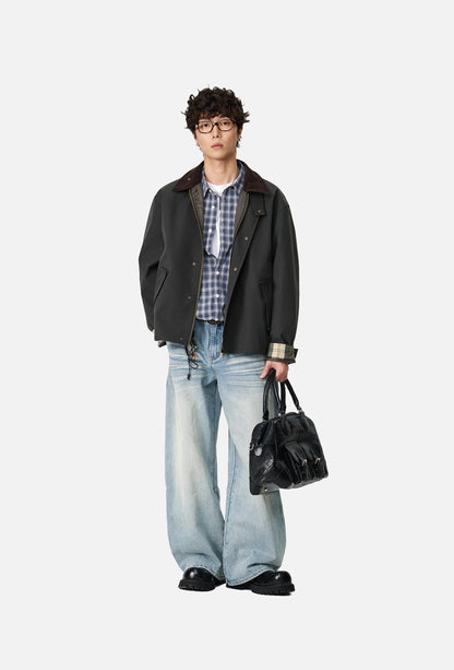 Contrasting Corduroy Collar Relaxed Jacket