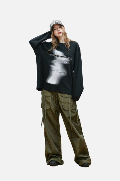 Abstract Ghostly Graphic Oversized Top