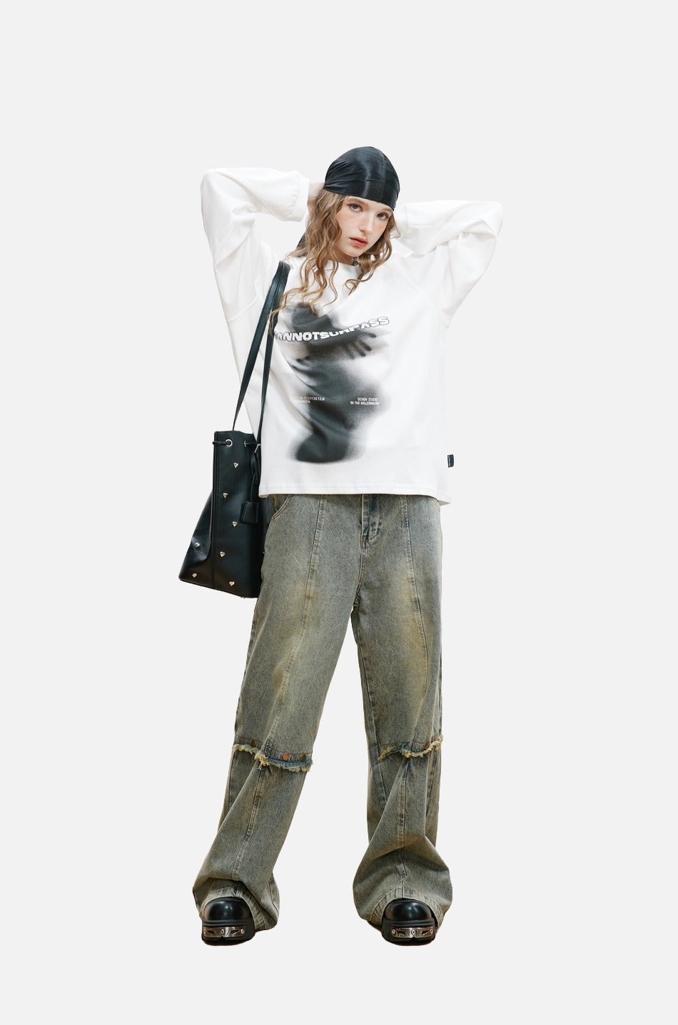 Abstract Ghostly Graphic Oversized Top