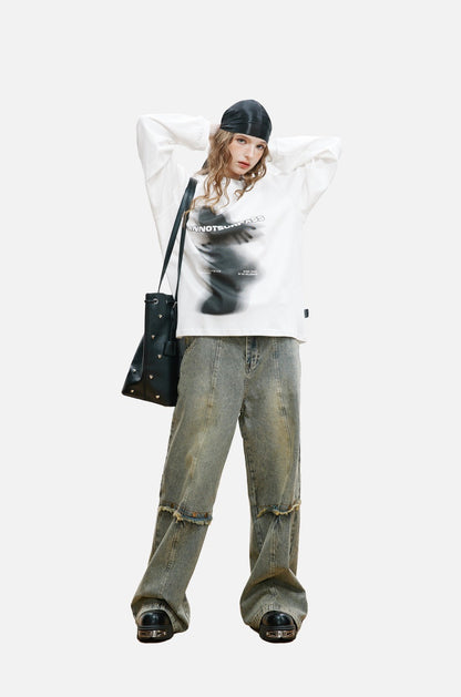 Abstract Ghostly Graphic Oversized Top