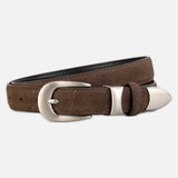 DAXUEN suede women's belt with antique silver tip