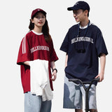 DAXUEN solid navy blue oversized arched text graphic t-shirt
