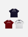 DAXUEN solid navy blue oversized arched text graphic t-shirt