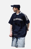 DAXUEN solid navy blue oversized arched text graphic t-shirt