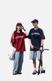 DAXUEN solid navy blue oversized arched text graphic t-shirt