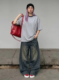 DAXUEN Heather grey short-sleeve T-shirt with unique paneling — model photo