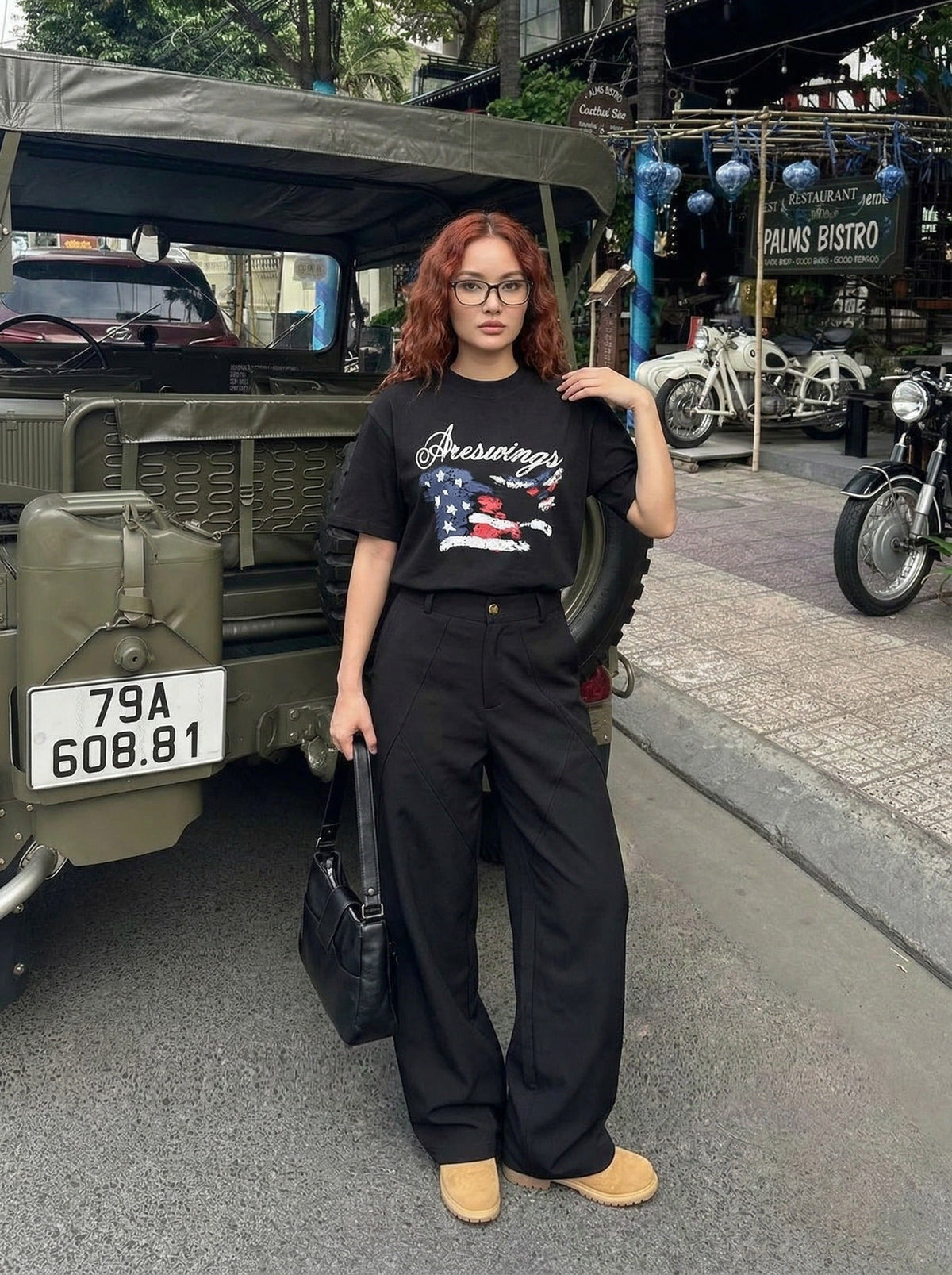 DAXUEN Areswings distressed graphic t-shirt — model photo
