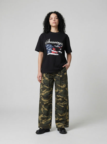 DAXUEN Areswings distressed graphic t-shirt — model photo