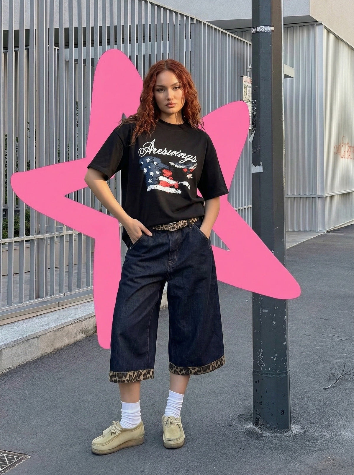 DAXUEN Areswings distressed graphic t-shirt — model photo