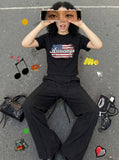 DAXUEN Areswings graphic t-shirt with American flag design — model photo