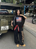 DAXUEN Areswings graphic t-shirt with American flag design — model photo