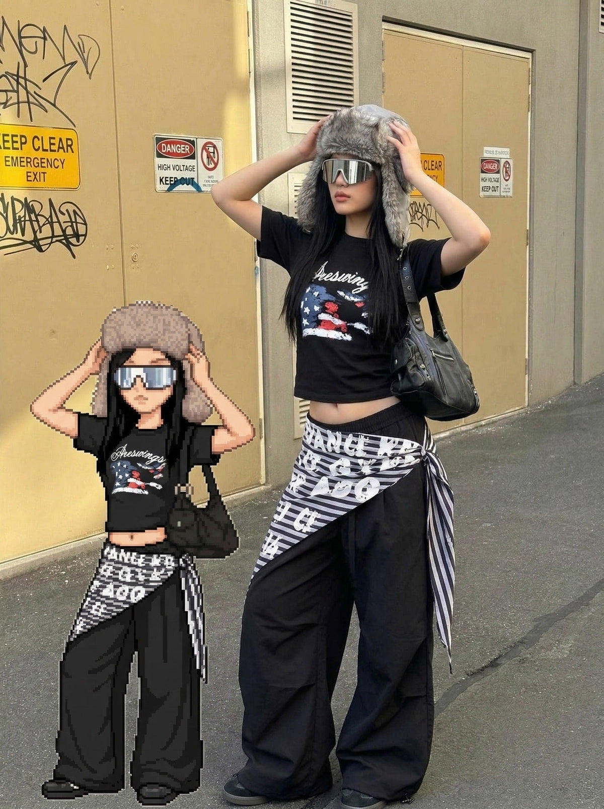 DAXUEN Areswings graphic t-shirt with American flag design — model photo