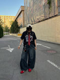 DAXUEN Areswings graphic t-shirt with American flag design — model photo