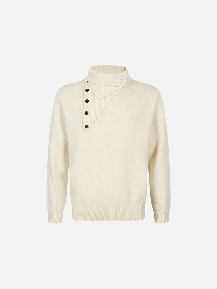 DAXUEN beige knit asymmetric double-layer high collar sweater