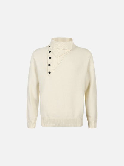 DAXUEN beige knit asymmetric double-layer high collar sweater