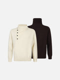 DAXUEN beige knit asymmetric double-layer high collar sweater