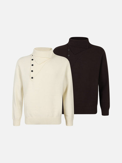 DAXUEN beige knit asymmetric double-layer high collar sweater
