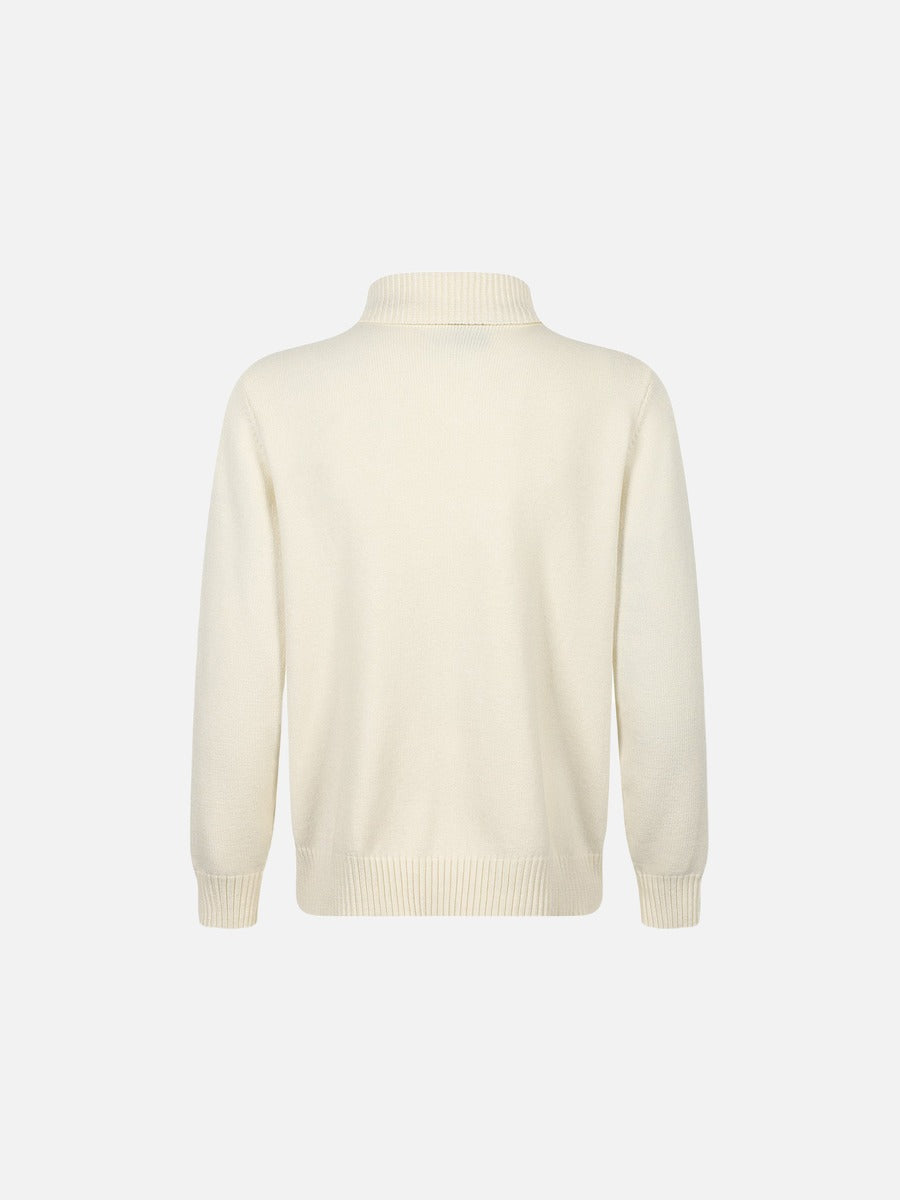 DAXUEN beige knit asymmetric double-layer high collar sweater