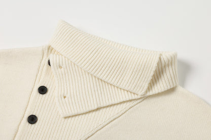 DAXUEN beige knit asymmetric double-layer high collar sweater