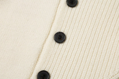 DAXUEN beige knit asymmetric double-layer high collar sweater