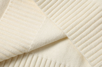DAXUEN beige knit asymmetric double-layer high collar sweater