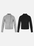 Asymmetric Zip Black Knit Cardigan