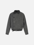 DAXUEN dark charcoal asymmetrical button bomber jacket