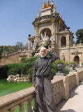 DAXUEN dark charcoal asymmetrical button bomber jacket — model photo