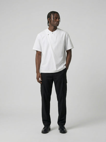 DAXUEN Asymmetrical button detail short-sleeved t-shirt — model photo